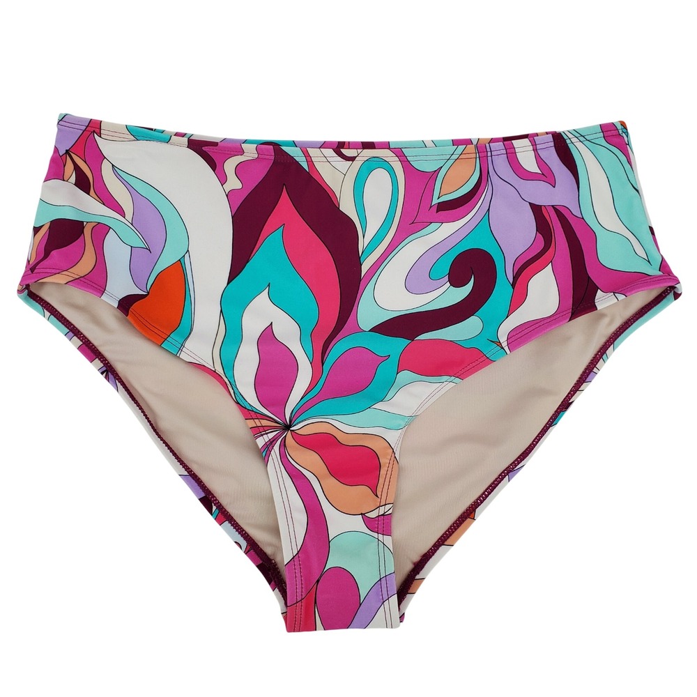 Cupshe High Waisted Bikini Bottom Large Retro Psychedelic‎ Floral Lined Groovy